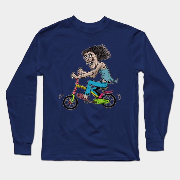 Skeleton Cyclist, Skeleton Biker, Cycling Skeleton, Skeleton riding Bike, Skeleton Rider, Halloween Cycling Pun, Retro Vintage Creepy Horror Spooky Halloween Art for Cyclist and cycling lovers Long Sleeve T-Shirt by BicycleStuff